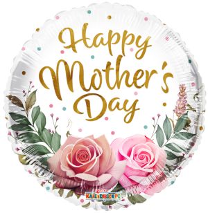 18" Happy Mothers Day Two Roses and Leaves Balloon