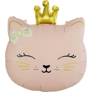 19" Matte Pink Cat with Crown Balloon