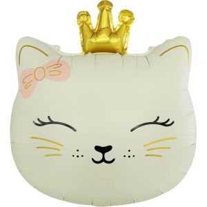 19" Matte Cream Cat with Crown Balloon