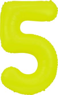 34" Neon Yellow Number 5 Balloon