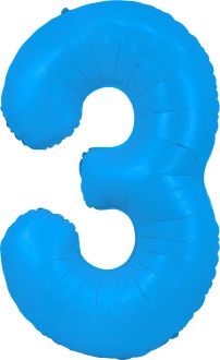 34" Neon Blue Number 3 Balloon