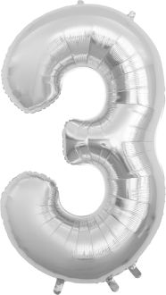 53" Silver Number 3 Balloon