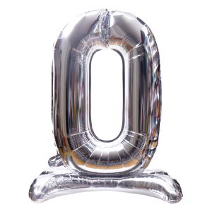 16" Stand Up Silver Number 0 Balloon
