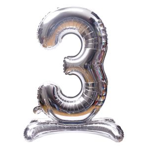 16" Stand Up Silver Number 3 Balloon