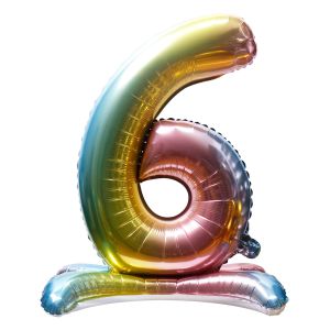 32" Stand Up Rainbow Number 6 Balloon