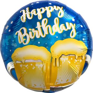 18" Happy Birthday Beer Cheers Blue Balloon