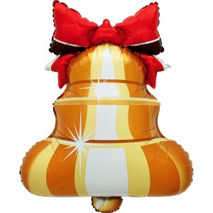 32" Gold Bell with Red Bow Balloon