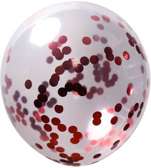 12" Clear Round Confetti Red (50pcs)