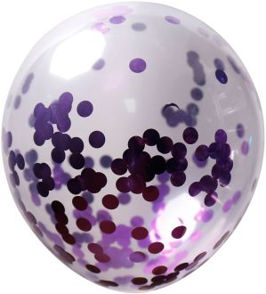 12" Clear Round Confetti Purple (50pcs)
