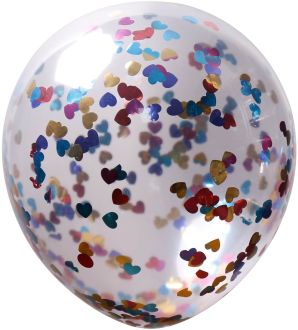 12" Clear Heart Confetti Rainbow (50pcs)