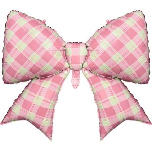 39" Matte Pink Plaid Bow Balloon