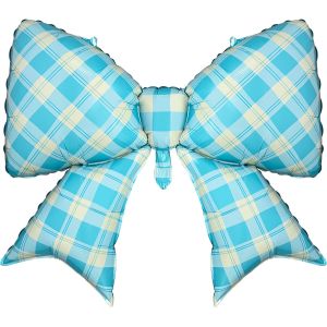 39" Matte Blue Plaid Bow Balloon