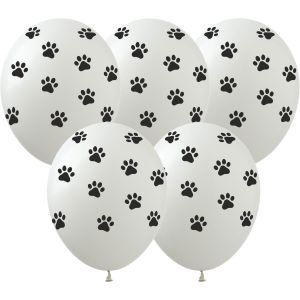 12" Dog Paw Print White (50pcs) Balloons