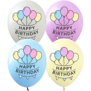12" Happy Birthday Pennants and Balloons (50pcs) Balloons
