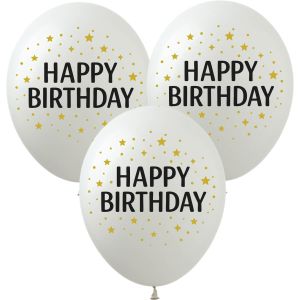 12" Happy Birthday Stars White (50pcs) Balloons