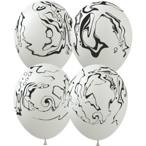 12" Marble Stone White with Black Print (50pcs) Balloons