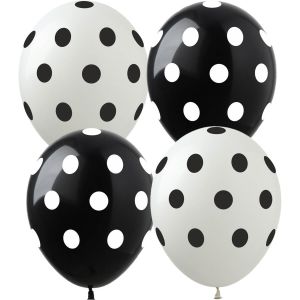 12" White Polka Dots Black and White (50pcs) Balloons