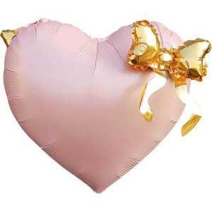 22" Matte Pink Heart with Golden Bow Balloon