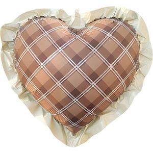 27" Cream Frill Plaid Latte Heart Balloon
