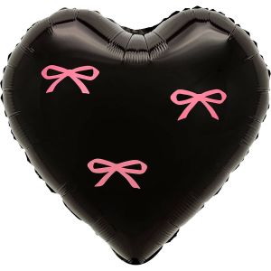 18" Black Heart with Pink Bows Balloon