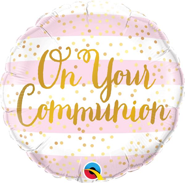 18" On Your Communion Pink Stripes Balloon