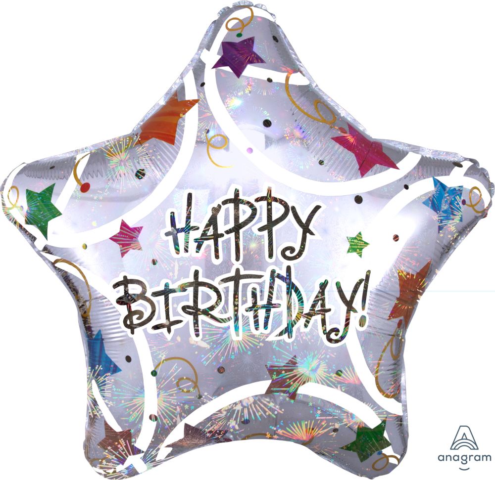 Jumbo Holographic Happy Birthday Stars Balloon