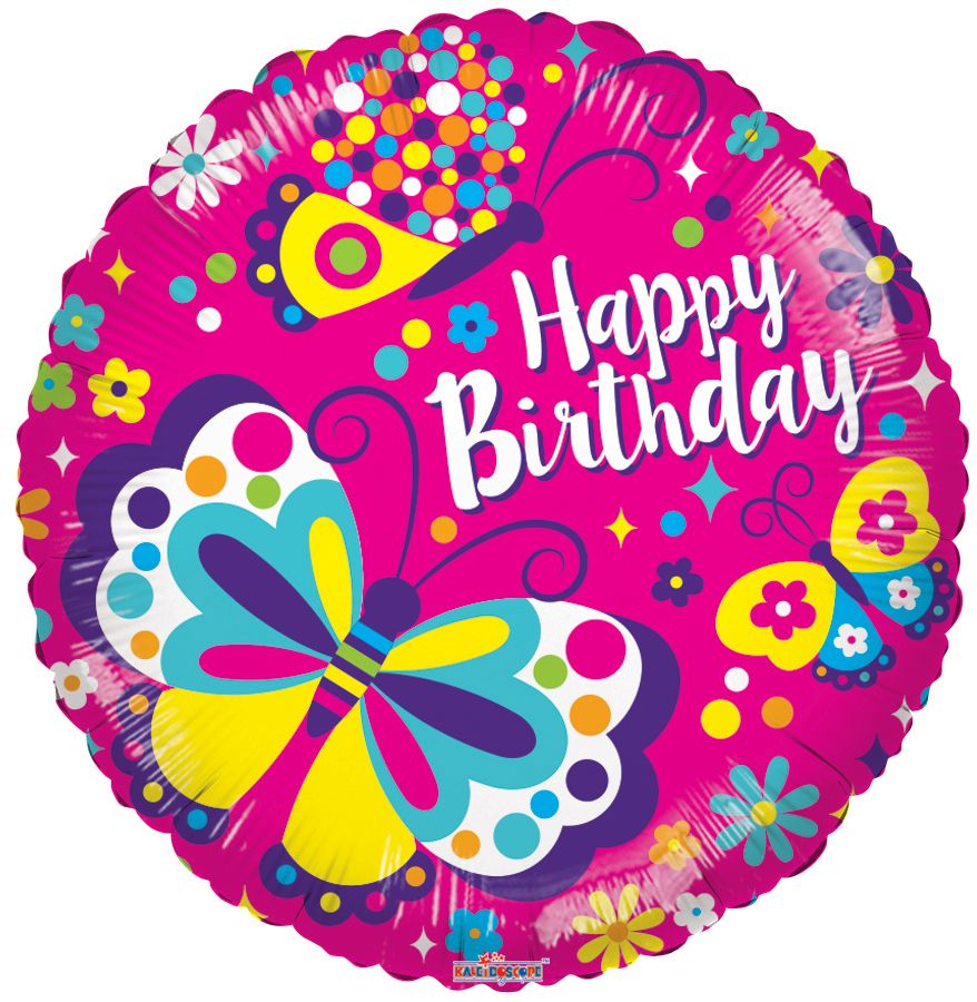 18" Happy Birthday Classic Butterflies Balloon