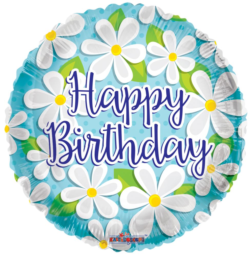 09" Happy Birthday White Daisies Balloon