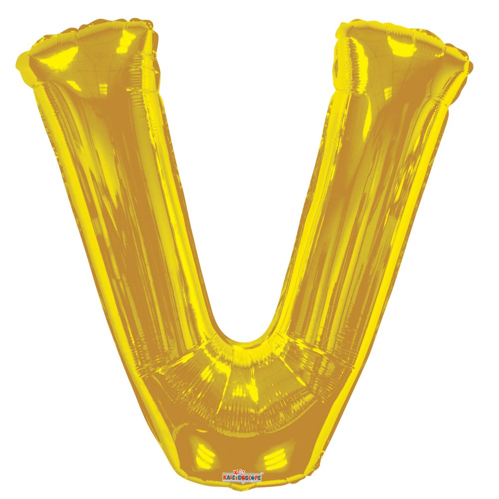 34" Gold Letter V Balloon
