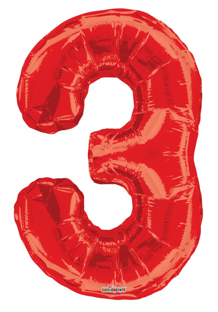 34" Red Shape Number 3 Balloon