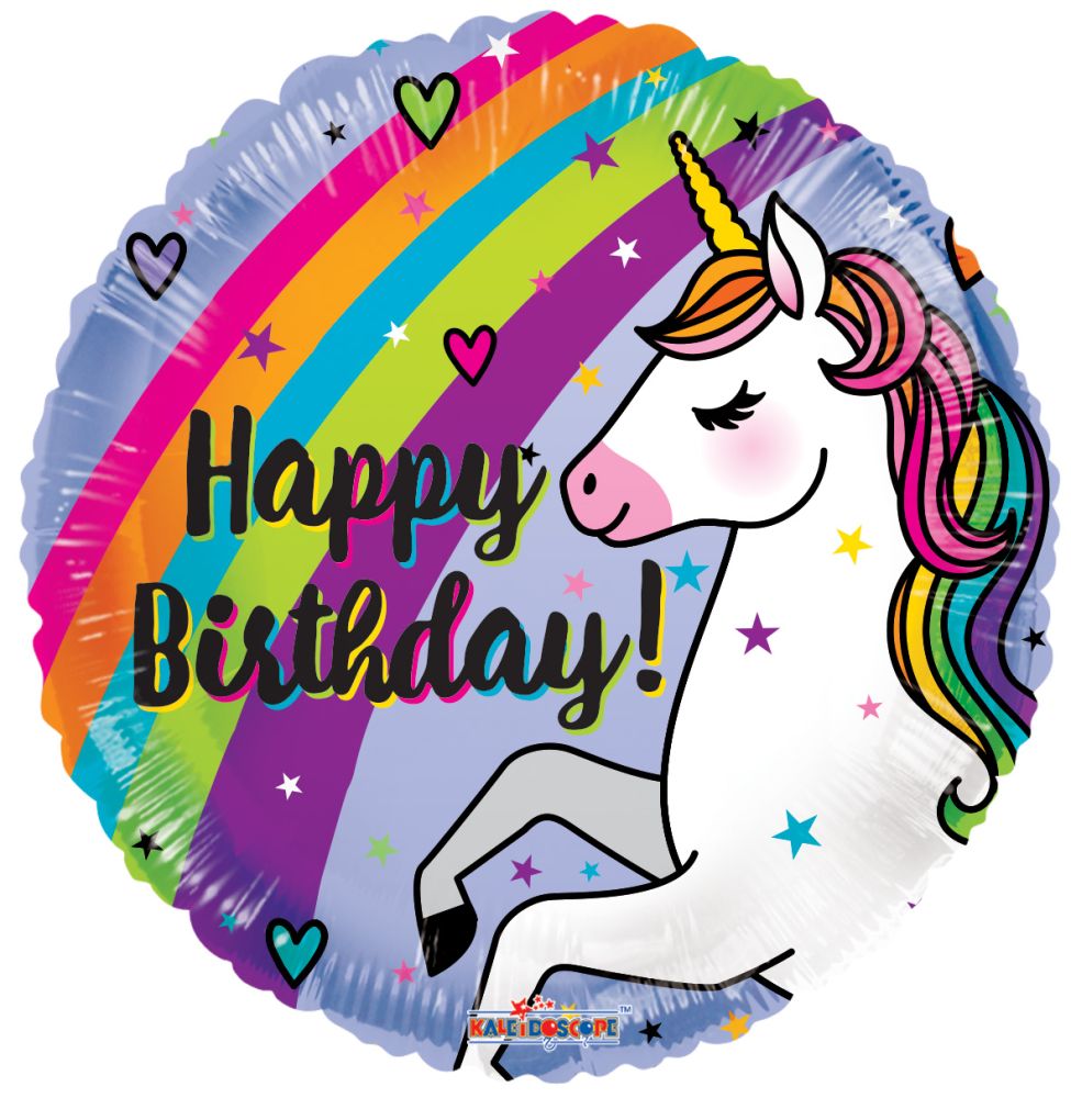 18" Bday Unicorn & Rainbow Balloon