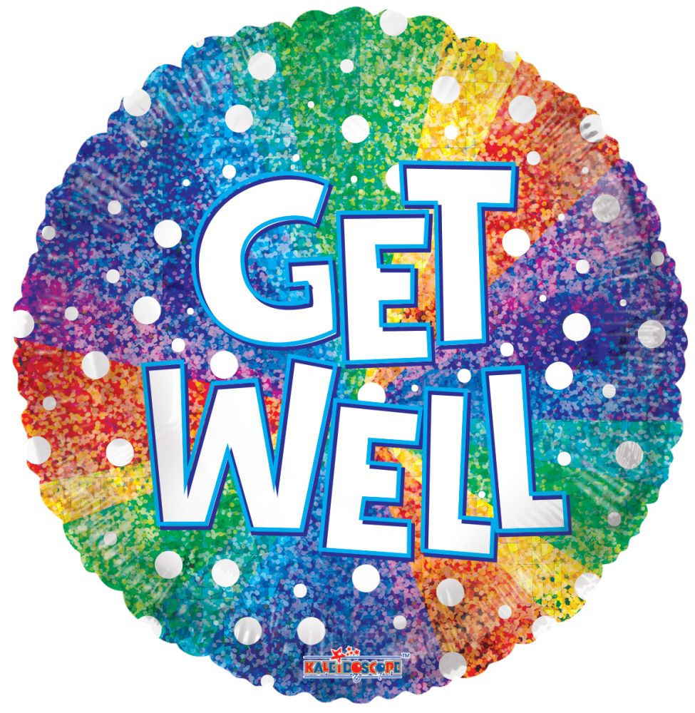 09" Get Well Rainbow Holographic Balloon
