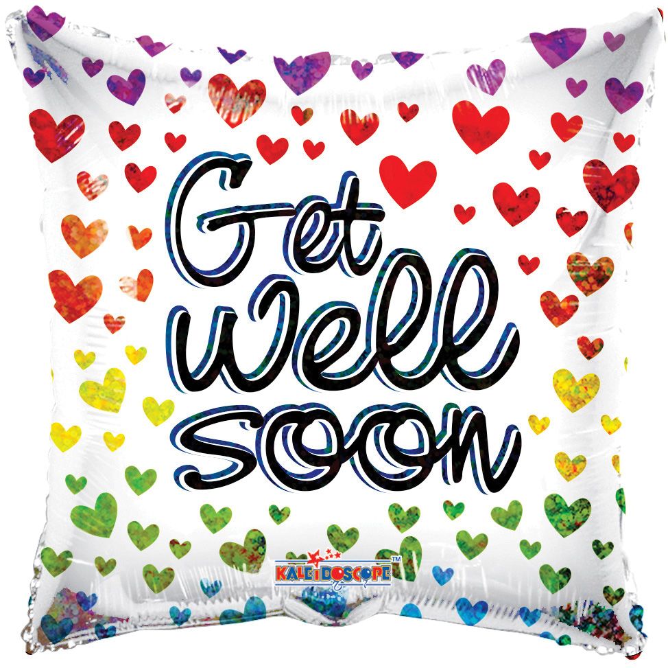 18" Get Well Hearts Holographic Balloon