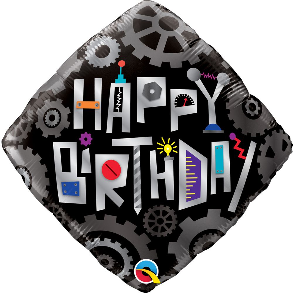 18" Diamond Bday Robot Cogwheels Balloon
