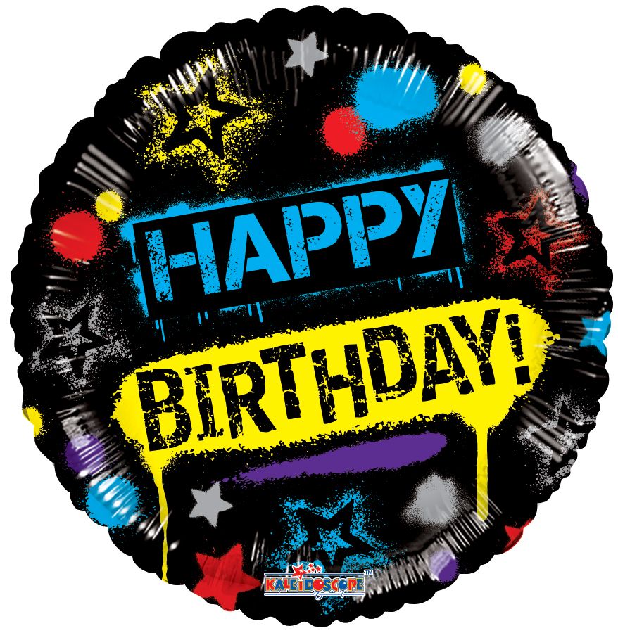 36" Happy Birthday Spray Graffiti Balloon