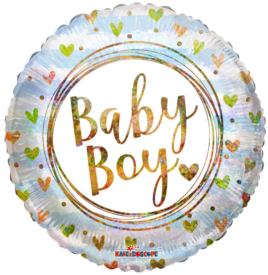 09" Baby Boy Ring and Hearts Holographic Balloon