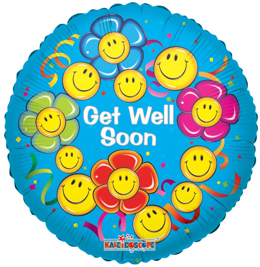 18" Get Well Smiling Flowers Balloon