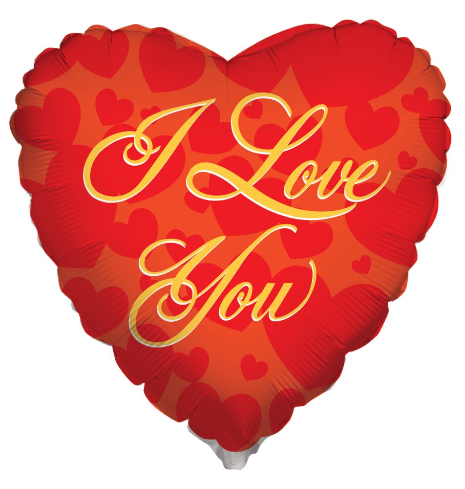 18" I Love You Gold and Red Balloon