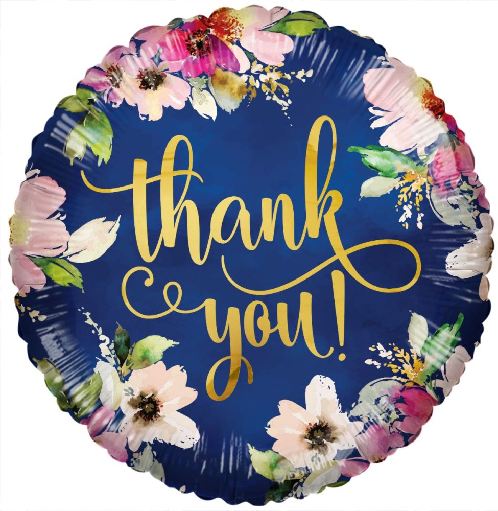 09" Thank You Flowers On Blue Balloon