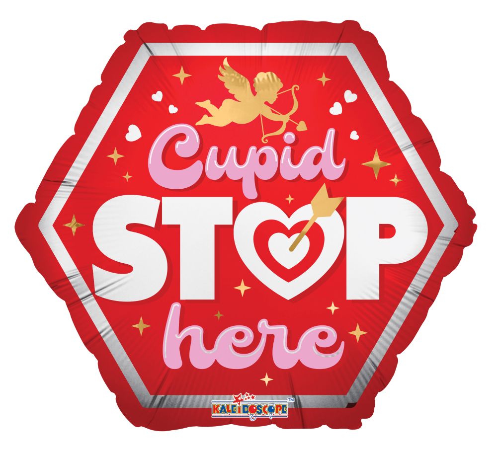 18" Cupid Stop Here Matte Balloon