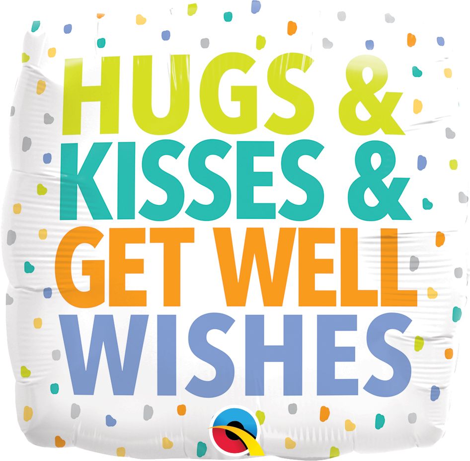 18" Square Hugs Kisses Get Well Wishes Balloon