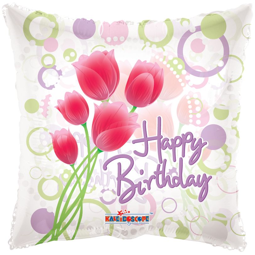 18" Happy Birthday Tulips Clear View Balloon