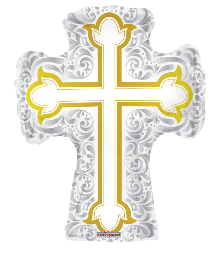 28" Silver & Gold Cross Shape Balloon