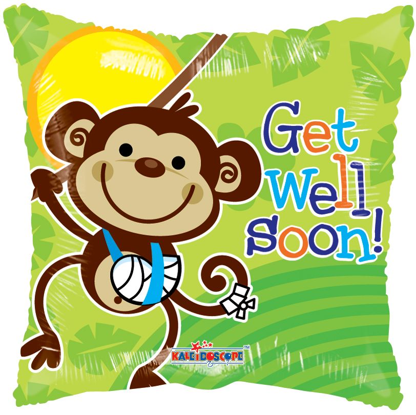18" Get Well Monkey Gellibean Balloon
