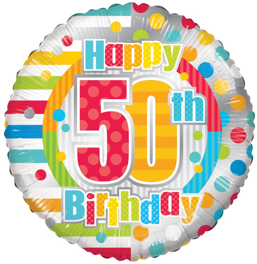 18" Happy 50th Birthday Dots & Lines Balloon