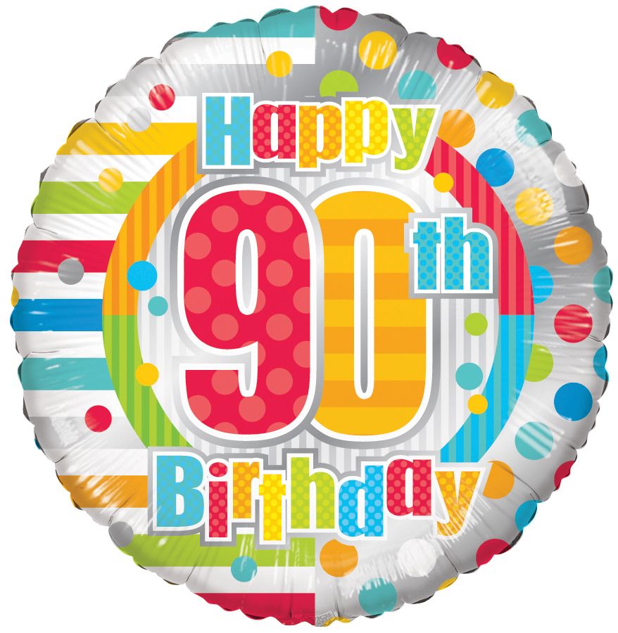 18" Happy 90th Birthday Dots & Lines Balloon