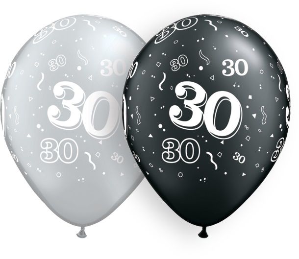 11" 30-A-Round Black and Silver (50pcs) Balloons