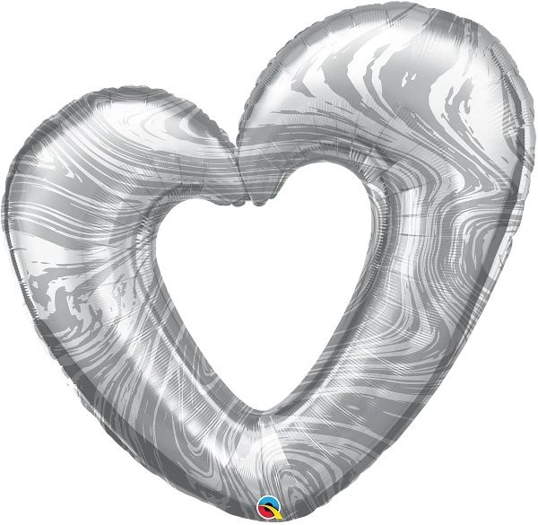 42" Open Marble Heart Silver Balloon