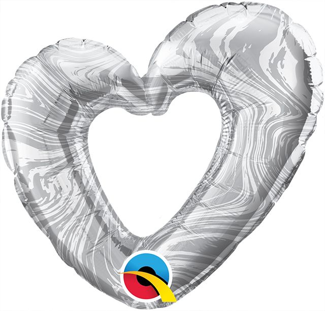 Mini Shape Open Marble Heart Silver Balloon