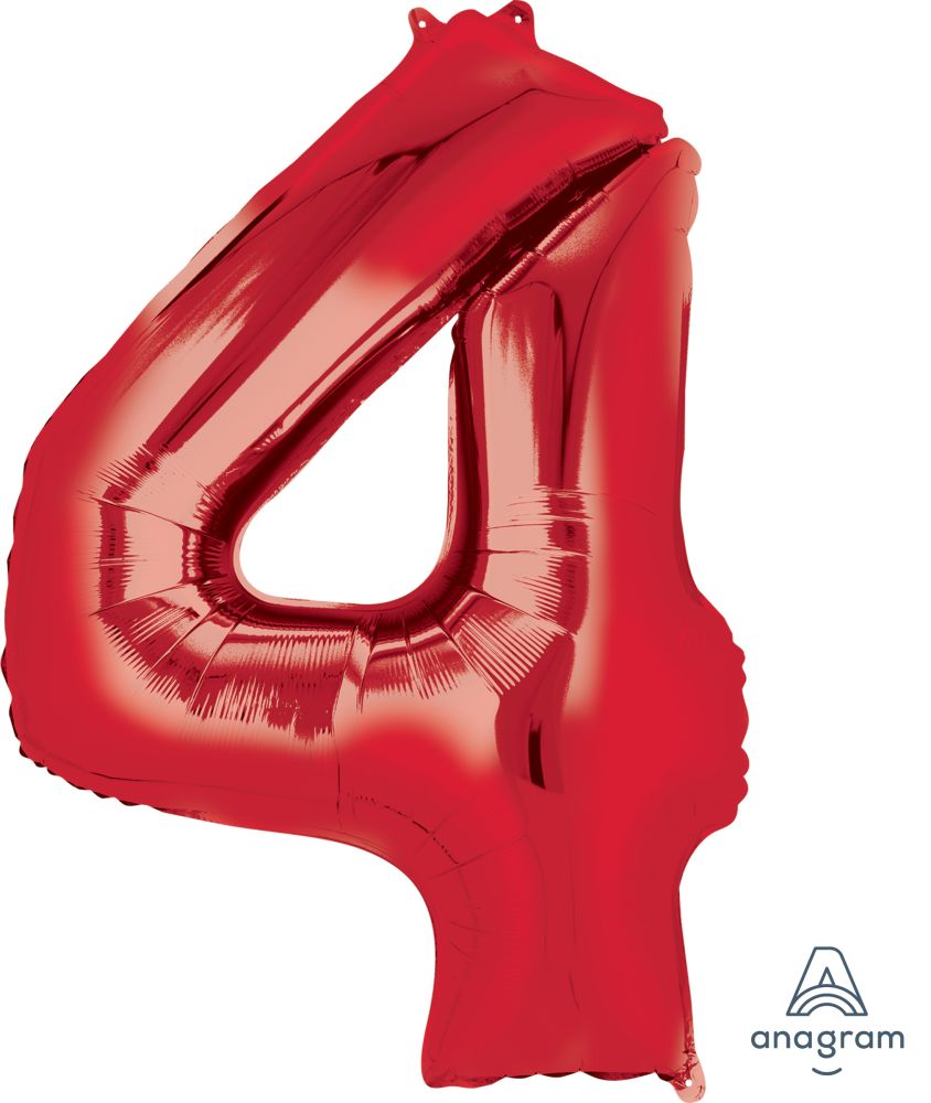 34" Red Number 4 Balloon